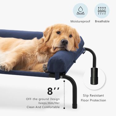 WESTERN HOME Охолоджуване собаче ліжко з підняттям для великих собак, для вулиці, портативне, з дихаючою сіткою, преміум-якість, знімний чохол (147 x 107 x 24 см, Темно-синій)