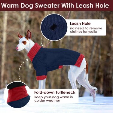 Теплий зимовий пуловер для собак IKIPUKO, XXXXL, темно-синій, з отвором для повідка, святковий новорічний стиль