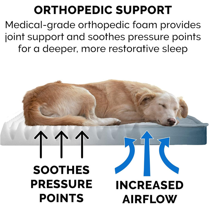 Гіркий собачий лежак Furhaven з охолоджуючим гелем, водовідштовхувальний, для собак середніх та маленьких порід, до 15,9 кг, знімний, пральний чохол, для дому та вулиці, блакитний, розмір L (91 x 69 x 8 см)