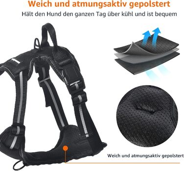 Шлейка для собак Amazon Basics, чорна, середнього розміру, з регулюванням та світловідбиваючими смугами