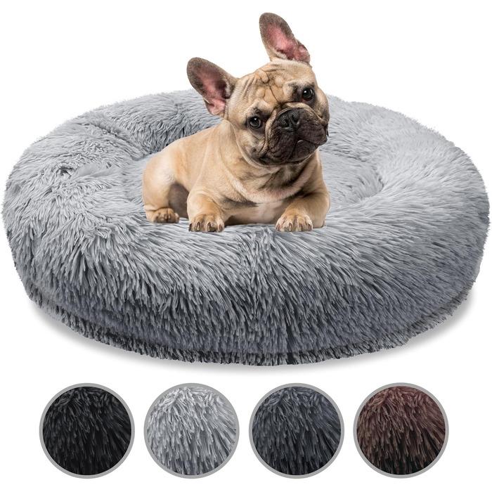 Ортопедичне ліжко для собак середніх порід, 70 см. Крісло-кільце, Memory Foam, м'яке, з штучного хутра, світло-сірий колір