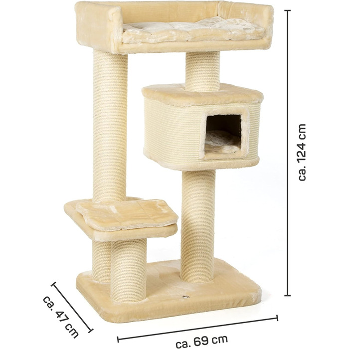 Дряпак для котів CanadianCat Portland - великі сизалеві стовпчики для великих котів, бежевий, 69x47x124 см