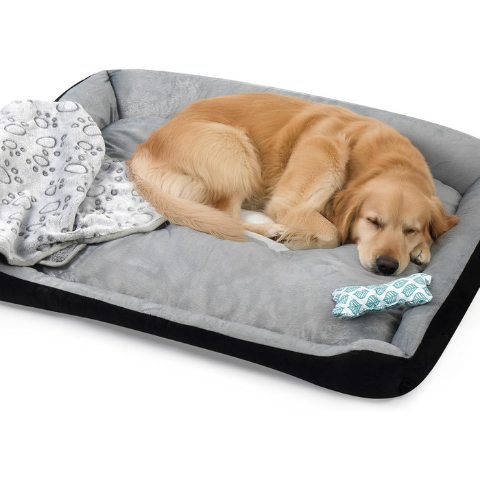 Ліжко для собак 90x70 см з подушкою у вигляді кістки та легкою ковдрою, м'яке диванчик для собак середніх порід з короткого хутра, миється, кошик для собак з неслизьким дном
