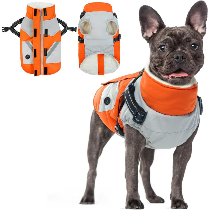 Зимовий одяг для собак, теплий зимовий одяг для маленьких собак, водонепроникний одяг для собак, одяг для собак, одяг для чихуахуа (помаранчевий, S) S (обхват шиї-32см, обхват грудей-44см) Помаранчевий