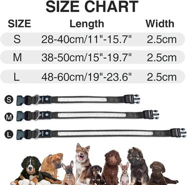 Світлодіодне нашийник для собак Masbrill, водонепроникний, з 3 режимами світіння, чорний, розмір S