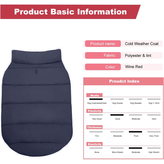 PETCUTE Зимовий теплий куртка для собак, водонепроникний, з отвором для шлейки, для малих, середніх та великих собак, Navy Blue