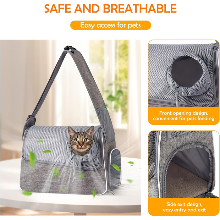 Траверс для собак ALLSOPETS: регульована переноска для маленьких собак та котів з жорстким дном та вентиляцією, сіра