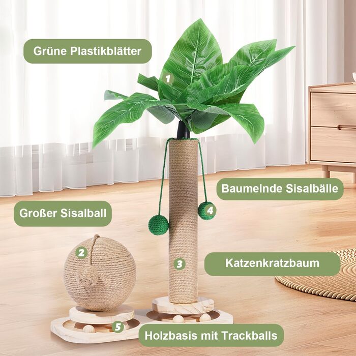 Кігтеточка-пальма Palme 2 в 1 з інтерактивними іграшками та кулями для котів