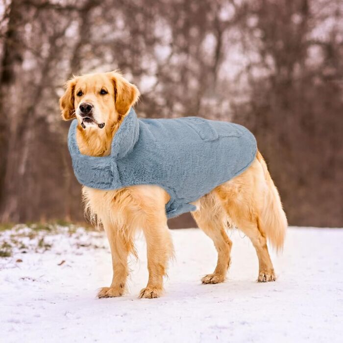 Теплий зимовий одяг для собак CITE TOILE з захистом живота, зимова куртка для собак з світловідбиваючими елементами, двостороння куртка для собак з отвором для шлейки, XXL (X-Large, самт блакитний)