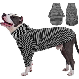 Пуловер для собак середнього та великого розміру Rozkitch, смугастий світшот для домашніх тварин, осінь, зима, весна, Американський стаффордширський терьєр, Сибірський хаскі, Візла, Коргі, чорно-білий L (Обхват грудей: 61-66 см, Довжина спини: 51-53 см)
