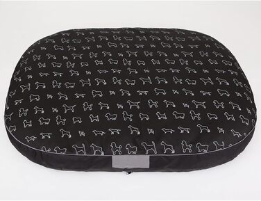 Кругла лежанка для собак Oval - 70x50x15 см, чорна з візерунком, водонепроникна, для собак маленьких, середніх та великих порід