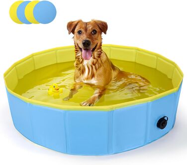 Басейн для собак Nobleza: великий та малий, складаний, 80x20 см та 120x30 см, блакитний та жовтий