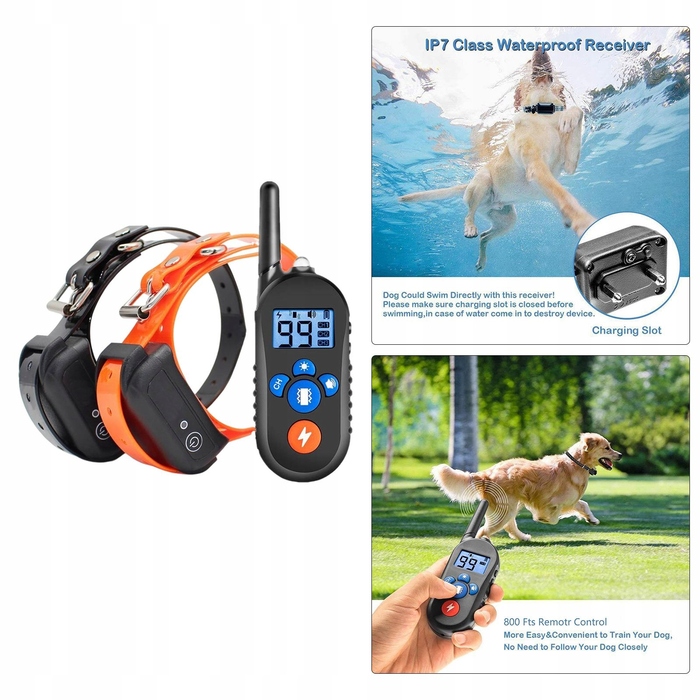 Електричний нашийник для дресирування собак з LCD-дисплеєм, водонепроникний (набір 2 шт.), чорний та помаранчевий
