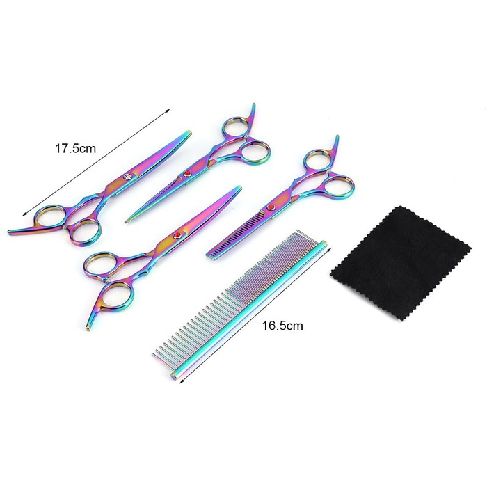 Набір ножиць для грумінгу собак та котів 6 шт. з нержавіючої сталі, кольорові, для догляду та видалення шерсті