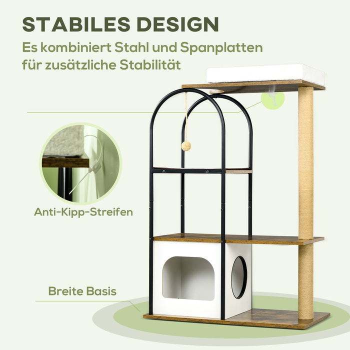 PawHut Cat Tree 1185 см Cat Tree з печерним ліжком і килимком для дряпання Play Ball Tilt Protection для кішок до 5 кг Сільський коричневий