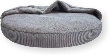4L Textil Hundebett Vigo з капюшоном: ліжко-печера для собак, ковдра, корзина, ліжко-мішок, подушка з корду, середні породи (Сірий, 90x90x12 см)