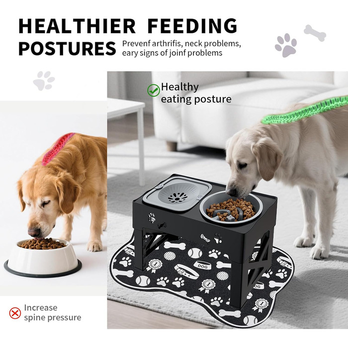 Набір мисок для собак та котів 3-в-1 з регулюванням висоти, антиковзною підкладкою та захистом від розливання, 2 шт. по 1000 мл, нержавіюча сталь, для собак та котів всіх розмірів