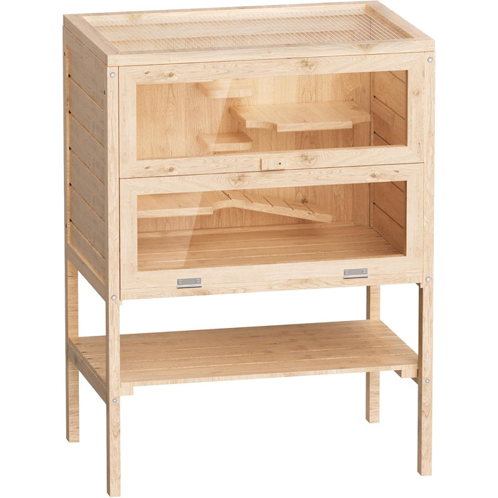 Клітка для тварин Wiltec 3-ярусна, 600x400x800 мм, дерев'яна, з відкидним верхом та оглядовим вікном, для мишей, хом'яків, 600 x 400 x 800 мм