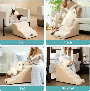 Сходинки для собак маленьких порід 57 см, 5 сходинок, з миючим покриттям та антиковзким покриттям, 40x84x57 см, бежевий колір