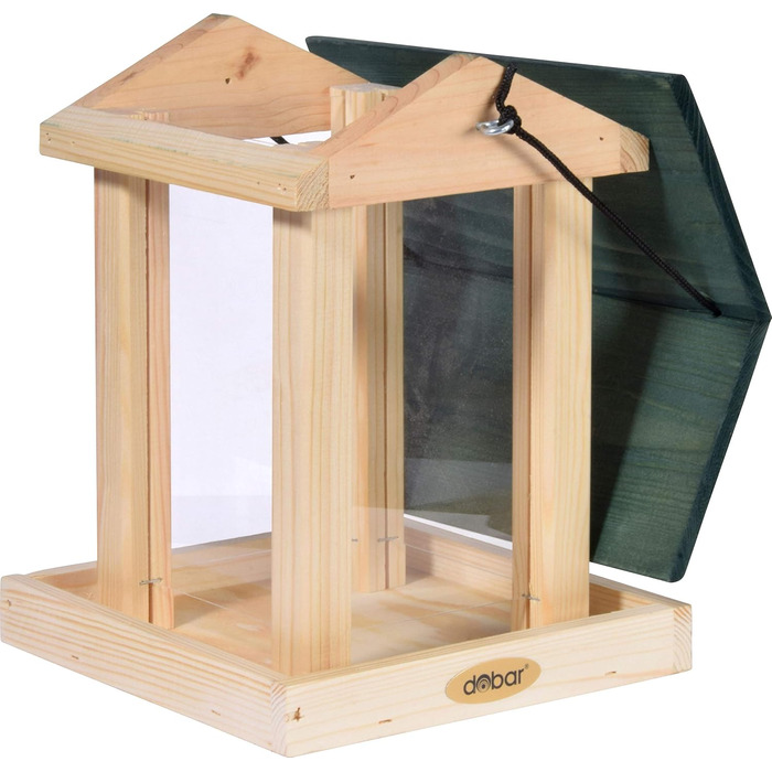 Годівниця для птахів Dobar® 21097e з шиферним дахом, з масиву дерева, велика годівниця, зелена