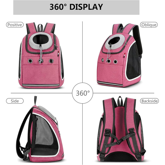 Рюкзак для собак та котів PETCUTE: для подорожей, кемпінгу та прогулянок (Рожевий)