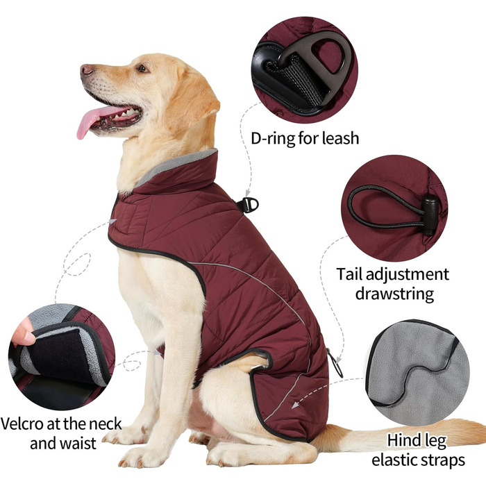 Водонепроникний теплий зимовий верхній одяг для собак Heywean: флісова куртка-пуловер з кільцем D, світловідбиваючими елементами та застібкою-липучкою. Підходить для малих, середніх та великих собак. Розмір M, колір: червоний.