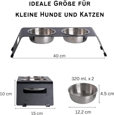 Підвищена годівниця для котів PETLINUS: керамічний та металевий набір, зручна годівниця для котів та маленьких собак, чорна