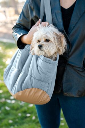 NoblePup Сумка-переноска для тварин, зручна, плюшева, з надійним кріпленням ремінця, легка, для маленьких собак та цуценят, кремово-блакитна