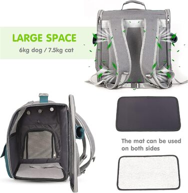Рюкзак для тварин PETCUTE: переноска для собак та котів, знімний килимок, безпечний ремінь, зелений