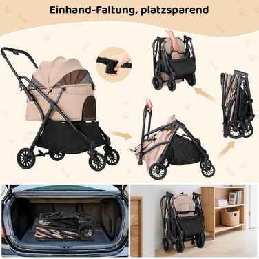 Візок для собак та котів MAMIZO, складаний, до 20 кг, рожевий