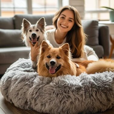 Кругле ліжко для собак Pfoten&nasen® Wolke 7, Темно-сірий, M (75 см) - М'яке, зручне, для середніх собак