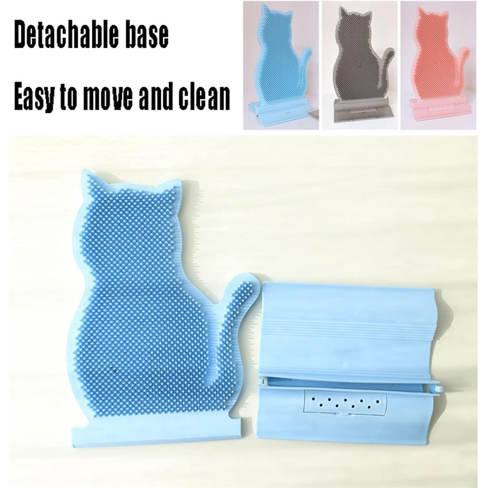 Щітка для котів, самостійний догляд, для довгошерстих та короткошерстих котів, гребінець для догляду за шерстю, гачок для дверей, ніжок столу, кутів, маленька котяча щітка для догляду (сірий, 21x29 см)