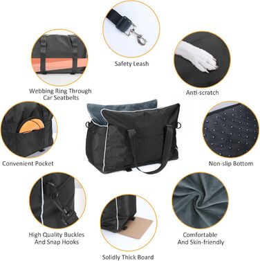 Автокрісло для собак та котів, середньорозмірне, знімний, миючий, з хутром, для цуценят, м'яке та тепле, S (Чорний, Маленький)
