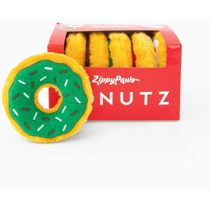 ZippyPaws Плюшеві іграшки для собак Holiday Mini Donutz, набір 6 шт, з пищалками, для малих і середніх порід, святковий подарунок