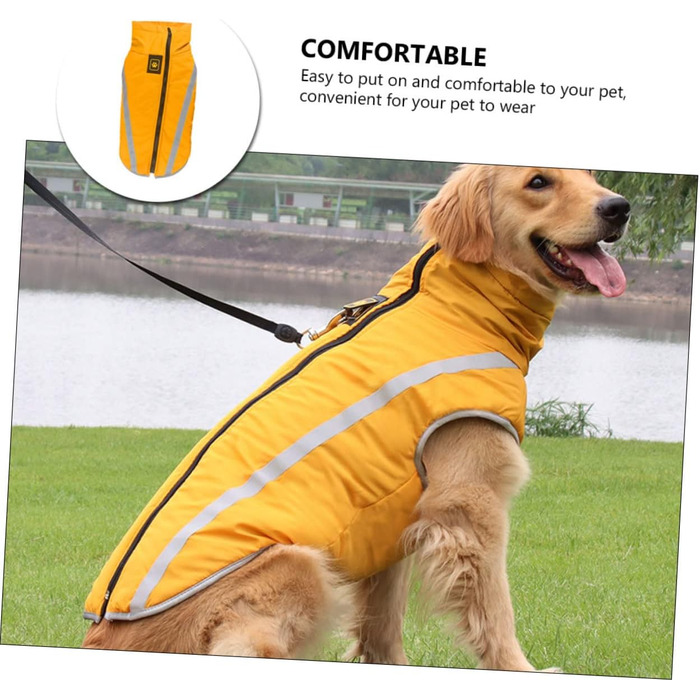 Жовтий водонепроникний дощовик для собак з флісовою підкладкою та світловідбиваючими смугами, 55x68 см