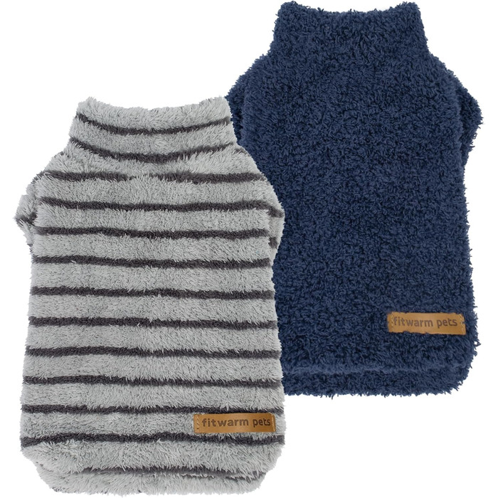 Теплий флісовий светр для собак Fitwarm, 2 шт., зимовий одяг для малих порід, для хлопчиків і дівчаток, сірий і темно-синій, XXL