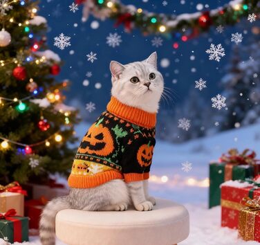 Пуловер на Halloween для собак та котів, з мотивом гарбуза та черепа, трикотажний, для маленьких, середніх та великих собак, Yorkie, Chihuahua, Zwergspitz, розмір L