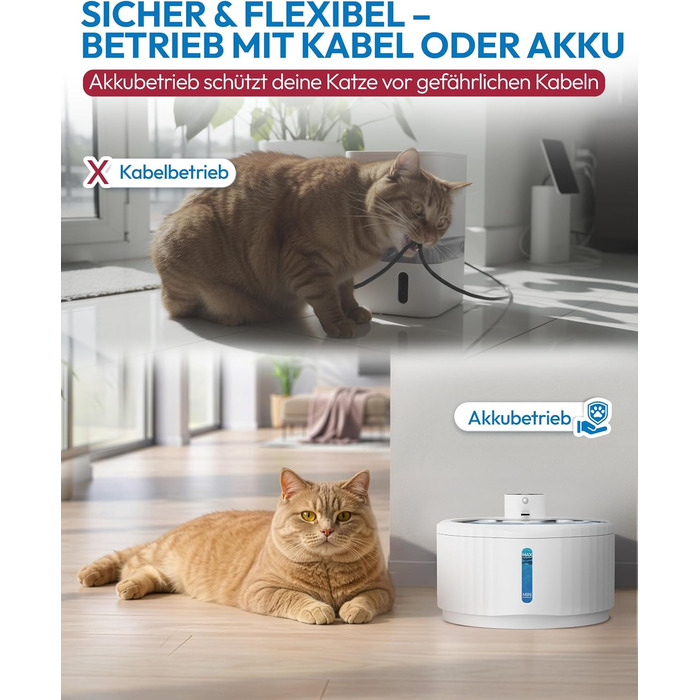 Фонтанчик для котів Miaura® бездротовий, надтихий, 2.8л з датчиком руху - Білий