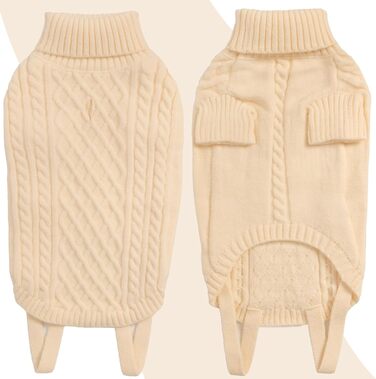 Теплий святковий пуловер для собак - пуловер з вирізом для повідка, для чихуахуа, рейнхаунд та котів (S/M), бежевий