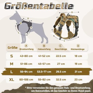 Нашийник для собак Rabbitgoo середнього розміру, анти-тяговильний, регульований з ручкою, міцний, з металевими пряжками, для піших прогулянок (M, L), камуфляжний, коричневий