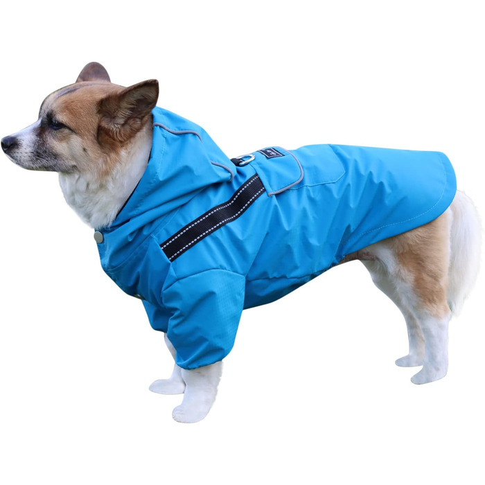 Регенковий плащ JoyDaog для дрібних собак з капюшоном, водонепроникна куртка для собак, плащ для цуценят з кишенями, блакитний, XS X-Small
