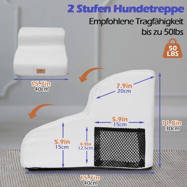 Сходинка для собак Eukue з 5 ступенів, складана, для маленьких та великих собак, з антиковзким покриттям, для ліжка, дивану (біла)