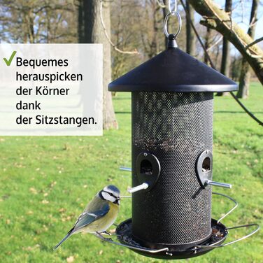 Преміум годівниця для птахів ZooPrinz XL з міцними кільцями та дахом – стійка до погодних умов та довговічна – легко підвішується за допомогою сталевого тросу – 2 моделі на вибір