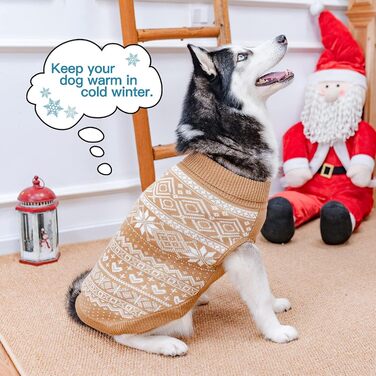 Теплий зимовий пуловер для собак та котів Bingpet з малюнком сніжинок, бежевий (M)