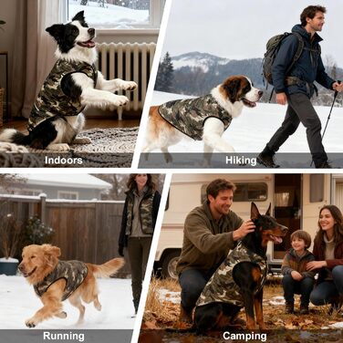 Водонепроникний теплий зимовий камуфляжний теплий куртка для собак з блискавкою. Зелений зимовий теплий камуфляжний теплий куртка для середніх собак.