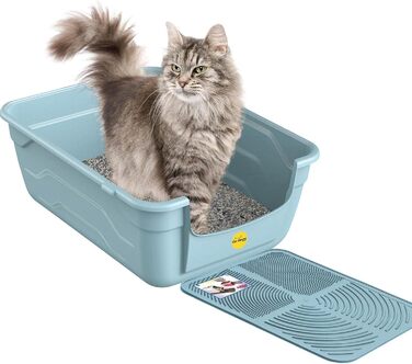 Лоток для котів Cat Centre з високим бордюром, без кришки, з килимком, рожевий, 50 x 38,5 см (блакитний + блакитний килимок)