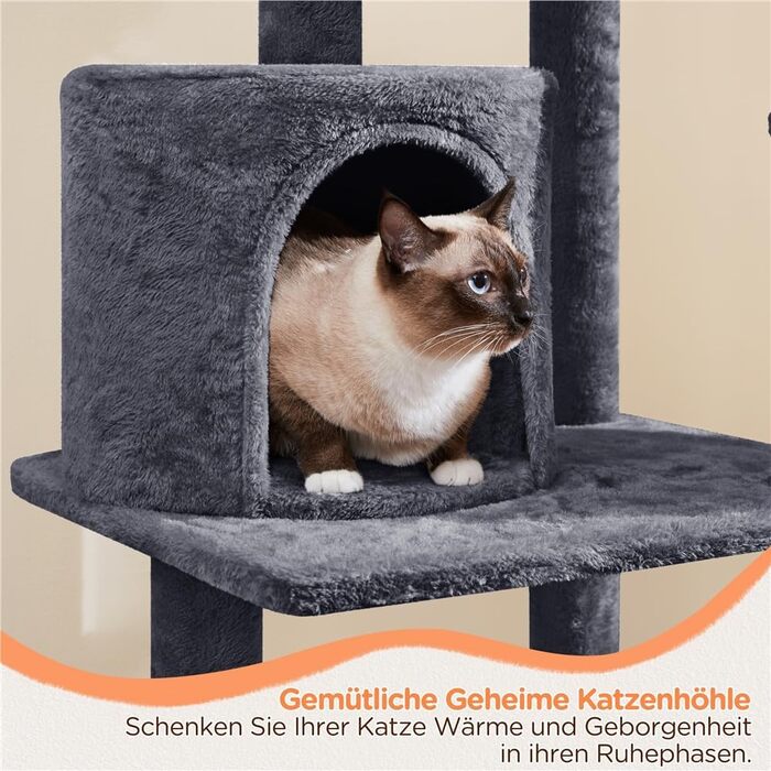 Котячий дряпак Yaheetech 145 см, стійке дерево для котів із лежанкою, ігровою платформою та стовпчиками з сизалю, темно-сірий