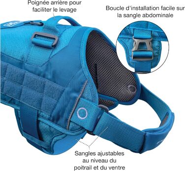 Шлейка для собак Kurgo Townie RSG, тренувальна жилетка з ручкою, світловідбиваюча, сумісна з MOLLE, XL, блакитна