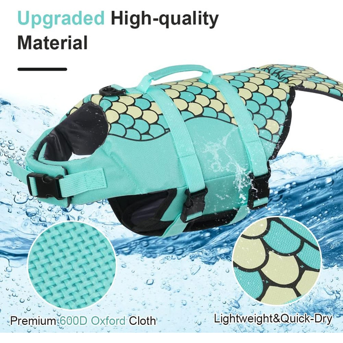 Спасальний жилет для собак EMUT, жилет для плавання для собак маленьких, середніх та великих порід з ручкою для порятунку, безпечний жилет для собак для басейну, пляжу, катання на човні (Medium, Колір: Морська хвиля)