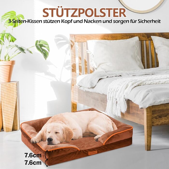 Ортопедичне ліжко для собак AUSCAT, 60x45 см, коричневе. Знімний, водонепроникний чохол, антиковзаюча підставка.